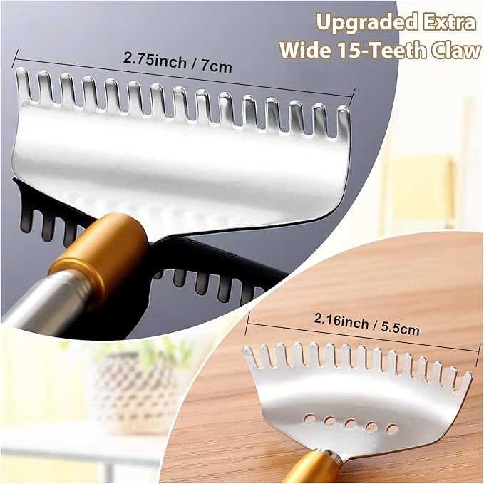 Back Scratcher with 2Pcs Replaceable Heads, Head Body Hand Scratcher Massager with Stainless Steel Wide Claws/Anti-Slip Handle/Massage Roller