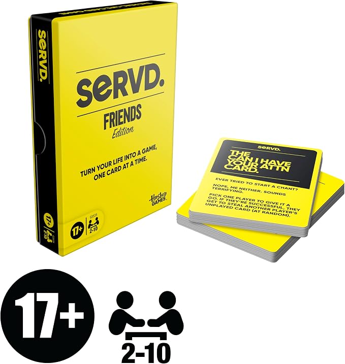 Hasbro SERVD Friends Edition Party Game – Hilarious Real-Life Card Game for Adults – Inject Fun and Strategy into Time with Friends – 2-10 Players – Ages 17+