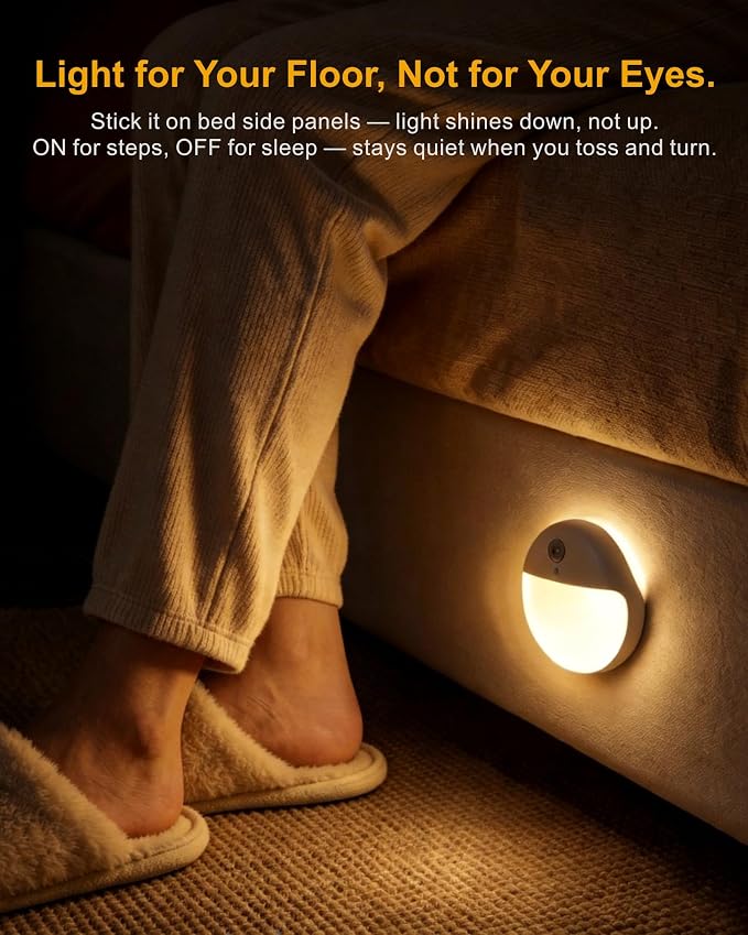 Toilet Light Motion Sensor, Battery Operated Night Light Indoor | 2 Pack, 3 Modes, Dimmable 1-15lm, Low Light No Plug, Small Wireless Stick on Light for Bathroom, Stairs, Cabinet, Warm Yellow