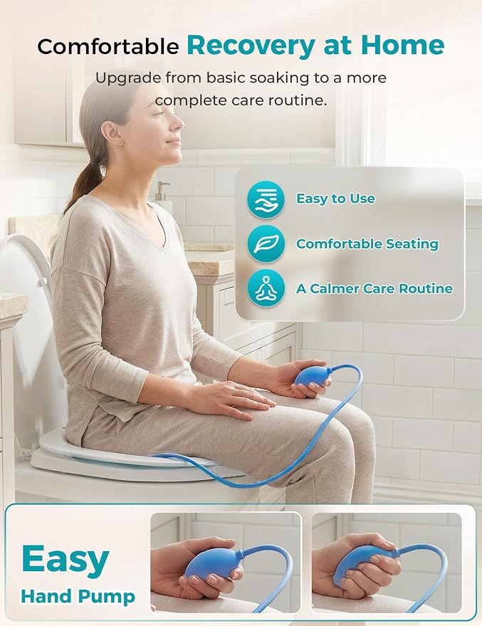 Pochik Sitz Bath for Toilet Seat Hemorrhoids and Postpartum Care, Yoni Steam Seat, Perineal Soaking, Collapsible, Flusher Hose, Drain Holes, Wider Seating Area - Green