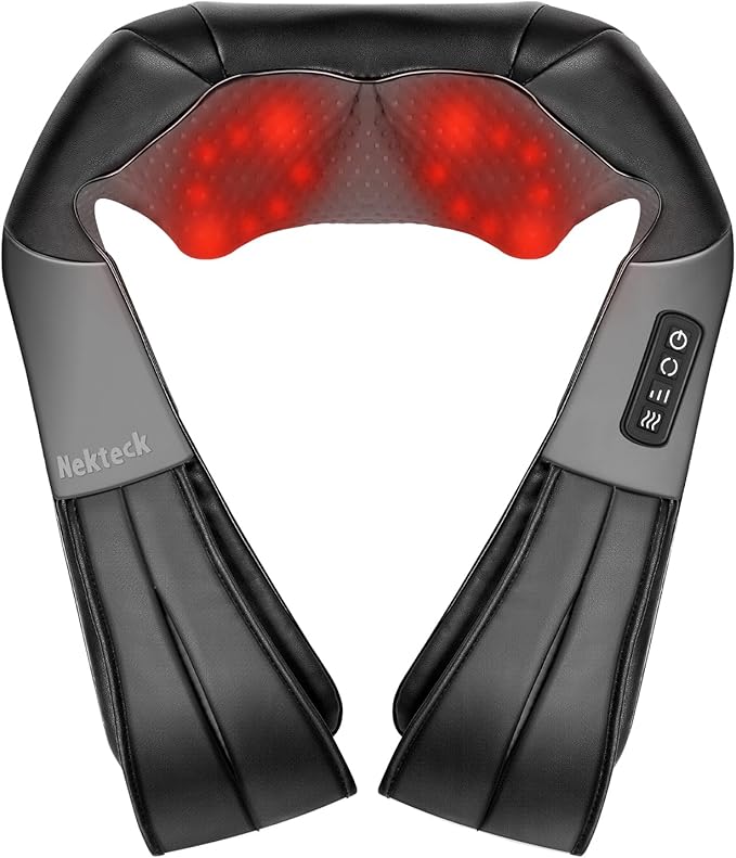 Nekteck Shiatsu Neck Massager for Pain Relief Deep Tissue with Heat, 3D Kneading Massage Pillow Back Shoulder Massagerfor Body Muscle, Plug-in Use for Home Office Car, Gifts for Mom Dad Him Her