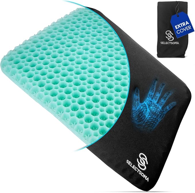 SelectSoma Gel Seat Cushion for Long Sitting, Pressure Relief for Sciatica, Tailbone, Coccyx & Back Pain, Office Chair, Wheelchair, Car & Truck – Standard Size Mint Green Gel