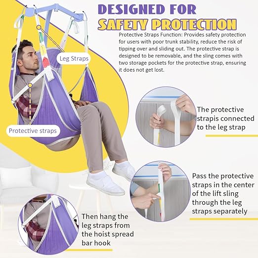 Universal Full Body Patient Lift Sling with Commode Opening for Elderly & Disabled, Safe Working Load 500 lbs, Medium Purple