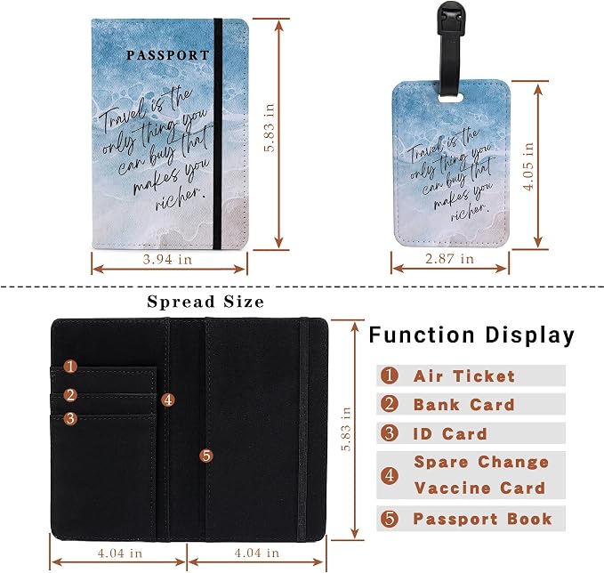PDE-QUNLIAN Passport Book Holder,Passport Wallet for Men Mr and Mrs Passport Holder for Women Passport Cover World Map Passport Case for Couples Christmas Traveling Luggage Tag 2PCS