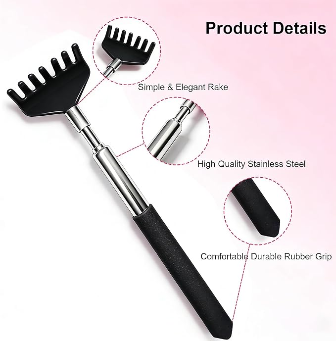 2 Pack Back scratchers Set,Stainless Steel Back Scratcher Extendable | Rubber Handles Stainless Heads,for Back,Neck,Shoulders,Beautiful Present Packaging Gifts for Thanksgiving,Christmas(Black)