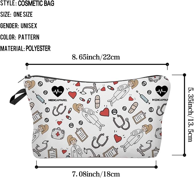 Livel lhood Nurse Medical Supplies Small Makeup Zipper Bag | Nurse Medical Supplies Printed Cosmetic Organizer Pouch, Medical Theme Gift for Women Friends