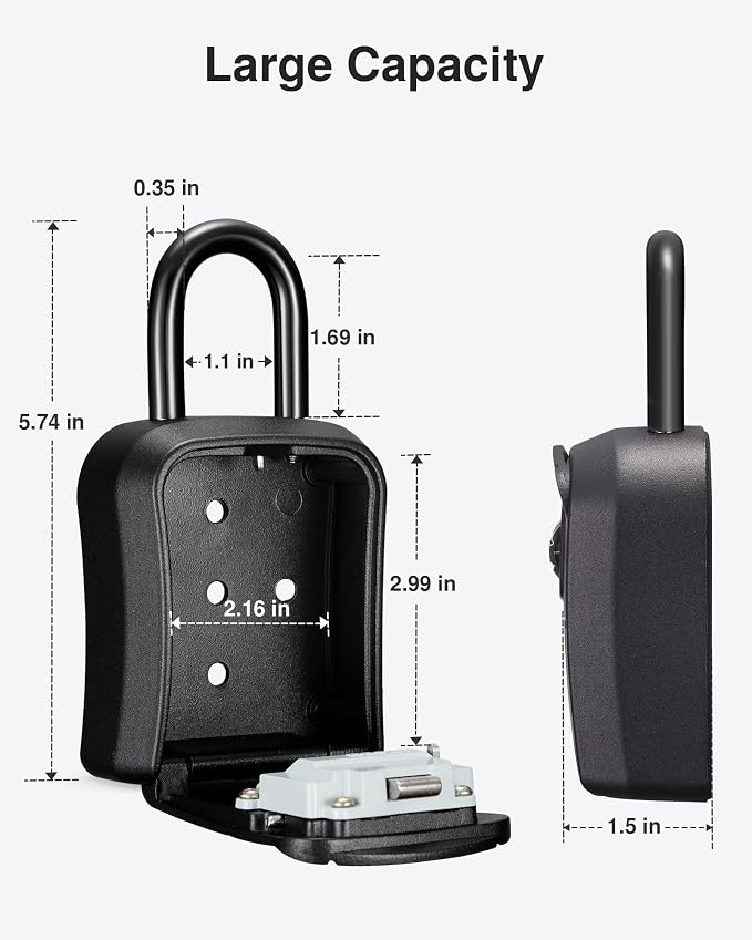 Puroma Key Lock Box Outdoor 4 Digit Code Combination Lockbox House, 4 Black | For Contractors Guest Realtor Storage Keys, Portable, Home Wall Mount, Resettable, Combination, Weatherproof, High-capacity