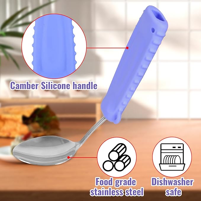 Adaptive Utensils,Curved Angled Spoon and Fork Set,for Tremors Parkinsons Limited or Elderly,Lightweight Cutlery with Non-Slip Easy Grip Handles