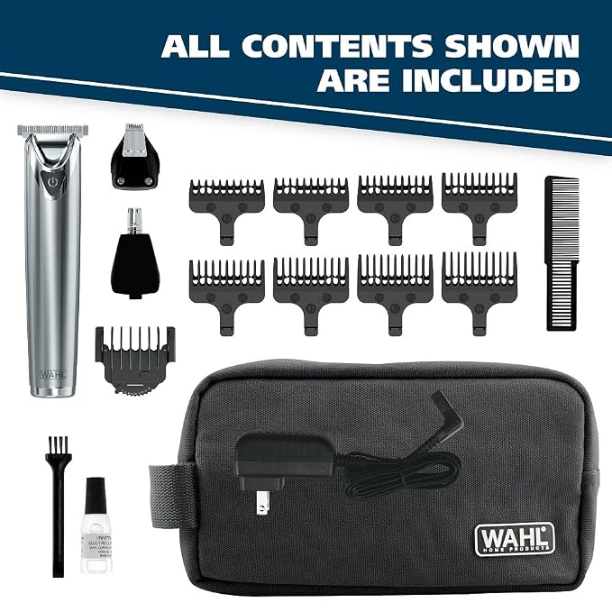 Wahl USA Stainless Steel Lithium-Ion Cordless Beard Trimmer for Men | Rechargeable All In One Men’S Beard Trimmer With Rotary Ear & Nose Trimmer, & Detail Trimmer – Model 9818A