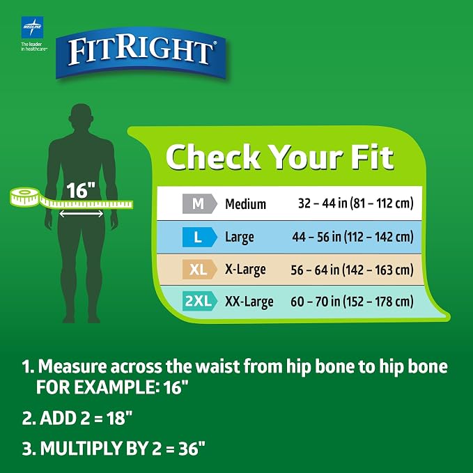 FitRight Adult Diapers, Extra+ Heavy Absorbency, XL (Waist Size 56in-64in), OptiFit Incontinence Briefs for Men/Women, Disposable, Moisture-Wicking, Leak Protection, 20 Count (Pack of 4)