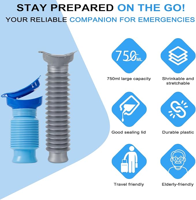 Pee Bottles for Men,Portable Urinal for Men,Collapsible Urine Bottle 750ML | Car Urinals for Men and Women,Emergency Urinal Bottle Shrinkable Pocket Toilet for Travel,Camping,Traffic Jam,Road Trips
