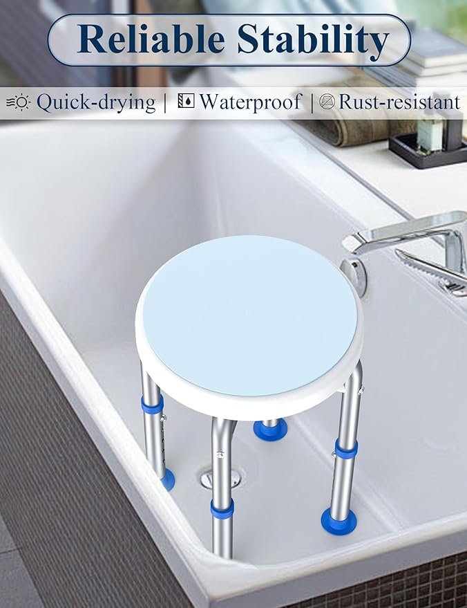Swivel Shower Stool for Inside Shower, 360° Rotating Shower Seat with Heavy-Duty Support Up to 300lb, Adjustable & Non-Slip Chair for Senior Elderly Disabled Pregnant