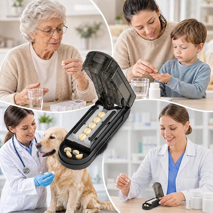 ONE PIX Multiple Pill Cutter Splitter for Small and Tiny Pills, Accurate 1/2 Tablet Splitter with Adjustable Bars & Hidden Blade, Safely Cuts Large Medication for Seniors & Pets, Blue
