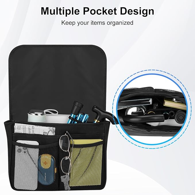 supregear Wheelchair Side Bag, Waterproof Storage Pouch for Rollator, Walkers, Power Wheelchairs and Knee Scooters - Wheelchair Armrest Bag for Elderly Seniors Portable Travel Tote