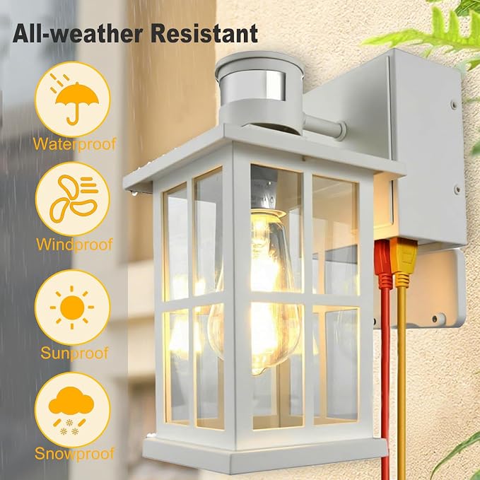 Motion Sensor Porch Lights with GFCI Outlet, Outside Dusk to Dawn Wall Mount, 3 Lighting Modes Exterior Light Fixture Waterproof, Outside Wall Lamp for House Patio Garage.(White,1 Pack)