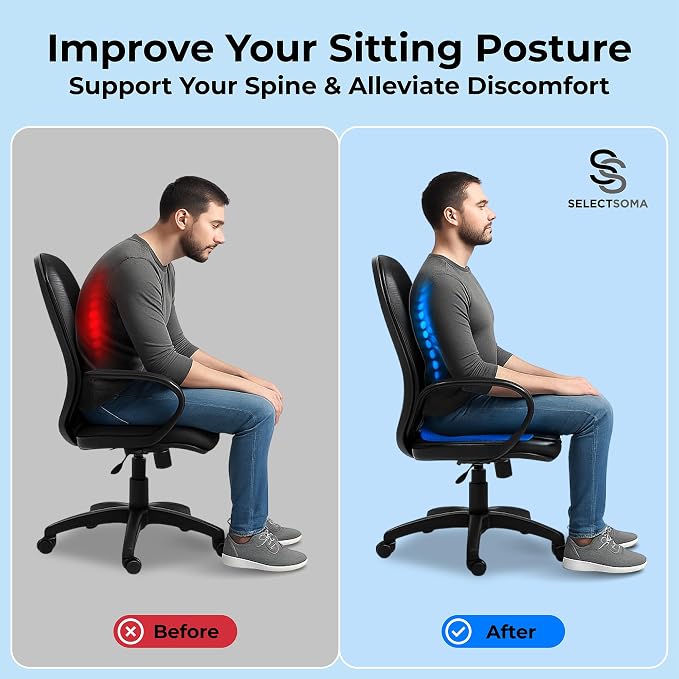 SelectSoma Gel Seat Cushion for Long Sitting, Pressure Relief for Sciatica, Tailbone, Coccyx & Back Pain, Office Chair, Wheelchair, Car & Truck – Standard Size Blue Gel