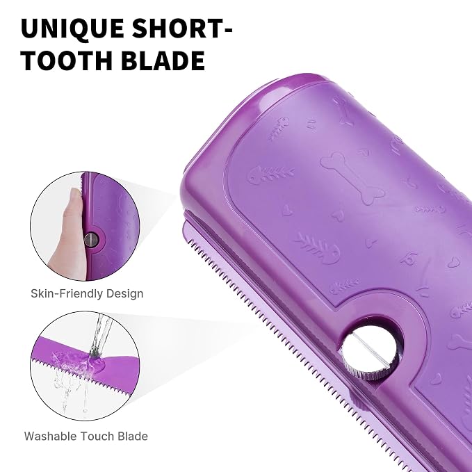 Dog and Cat Deshedding Brush, Purple | For dog and cat grooming, replaceable shedding blade, helps remove loose fur from short and medium coats
