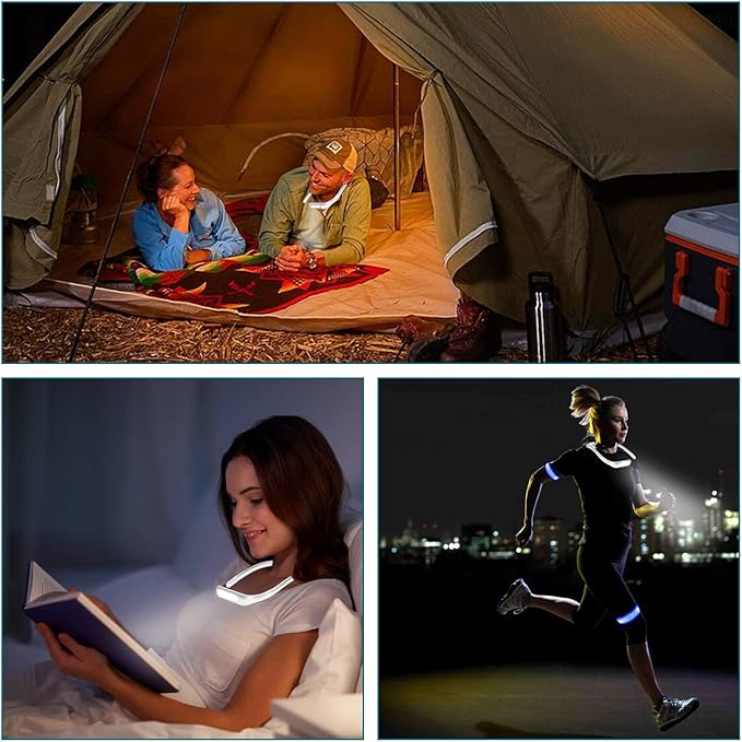 LED Neck Reading Light, Book Light for Reading in Bed, Adjustable Brightness Desk Lamp,3 Color, with Bendable Arms, Suitable for Repairing, Night Running, Walking, Knitting, Camping
