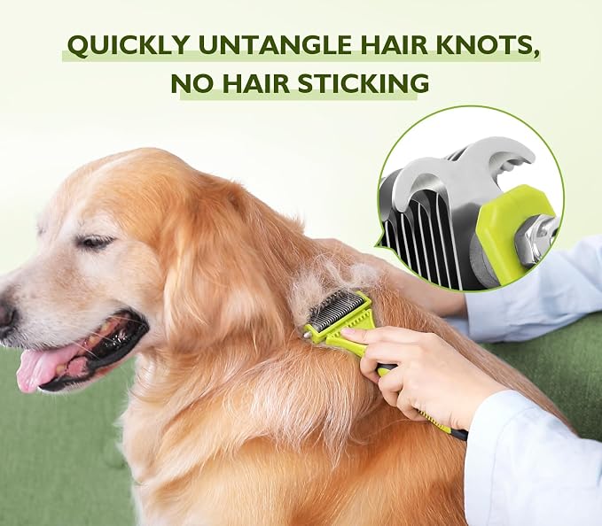 Pecute Double-Sided Undercoat Rake for Dogs & Cats with Thick Double Coats | 12/23-teeth removes mats & undercoat, 304 stainless steel, Gentle on skin, For heavy shedding, long/thick/double coats