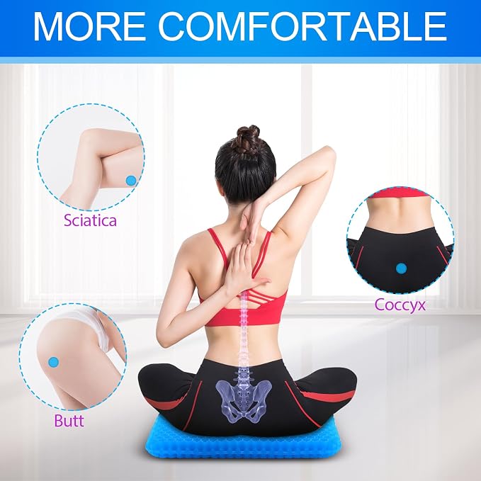 KYSMOTIC Large Gel Seat Cushion for Long Sitting (Large & Thick), Soft & Breathable, Gel Cushion for Wheelchair Reduce Sweat, Chair Cushion for Office Chair (Black Cover) | Gel Cushion for Wheelchair, Soft & Breathable, Gel Chair Cushion for Hip Pain, ...