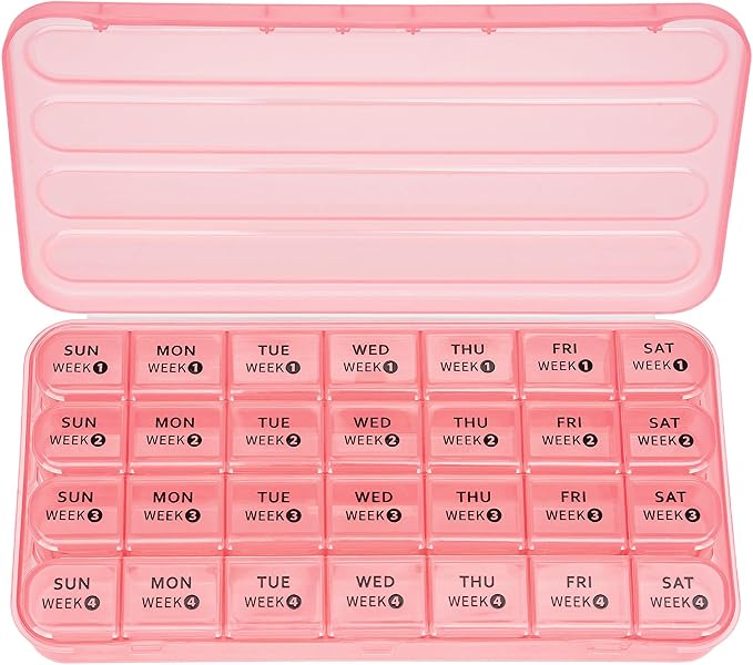 Betife Monthly Pill Organizer 1 Time a Day, Pill Box 28 Day, XXL Pill Case | Compact & portable , Easy Open , Airtight , Dual protection ,Large capacity