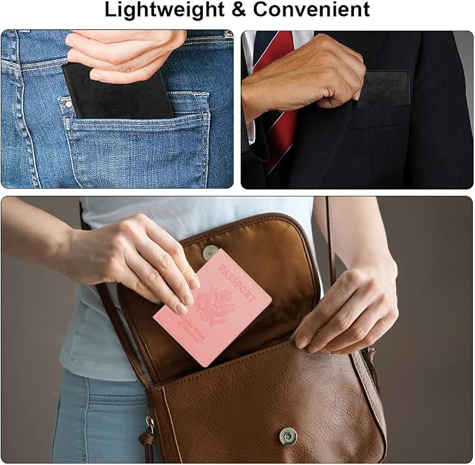 Passport Holder, Passport Cover, Passport Holder for Women, 2 Pack Travel Passport Wallet, Leather Passport Case, Passport Protector International Travel Must Haves Accessories, Black+Pink