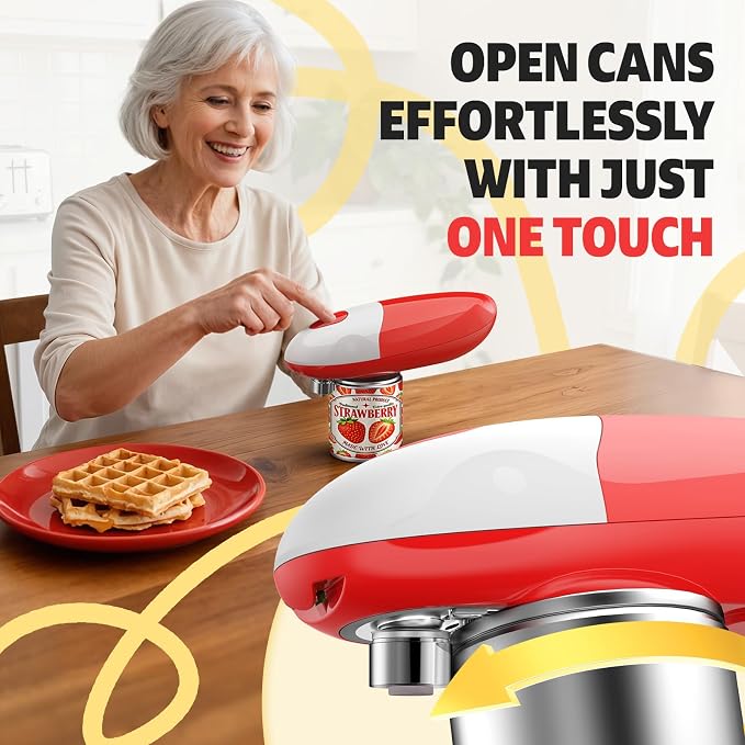 Electric Can Opener, One-Touch Automatic Can Opener Easy Side Cut All Can Sizes with Smooth Edge, Handsfree Battery Operated Kitchen Gadget Safe for Seniors & Arthritis