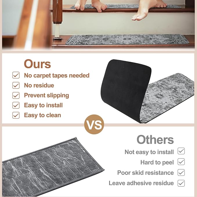 Stair Treads Non-Slip Landing Rug 31"x31" Matching Mat for Wooden Steps | Square Capet Stair Treads Rubber Backing Stair Runner Anti-Slip Stair Landing Mat