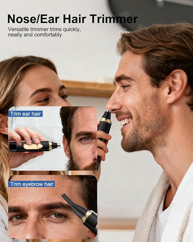 Nose Hair Trimmer for Men and Women,2026 Professional Painless IPX7 Waterproof Eyebrow & Facial Hair Trimmer,USB Rechargeable with LED Display Dual-Edge Blades for Smoother Cutting,BlackGold