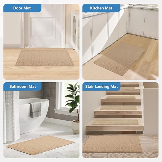 Stair Treads Landing Rug for Wooden Steps Indoor, Peel and Stick Stair Treads Matching-Mat 20"X32" Stair Landing Slip Resistant Polyester Stair Rugs Non Slip for Seniors and Dogs, Beige