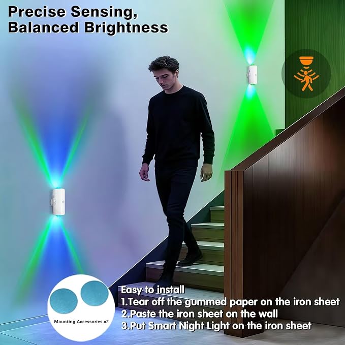 Rechargeable Motion Sensor Light Indoor, Magnetic RGB Wall Sconces 2 Pack | 7 Color Motion Sensor Night Light, 1500mAh Wireless Wall Sconces Battery Operated for Bedroom, Bathroom, Hallway, Stairs