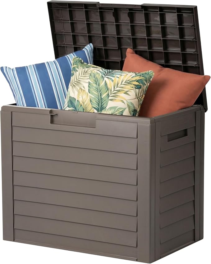 IRIS USA 35 Gallon Outdoor Deck Box, Lockable, Weather-Resistant, Brown | UV-Protected, Waterproof Resin, Patio Storage for Cushions, Garden Tools & Packages