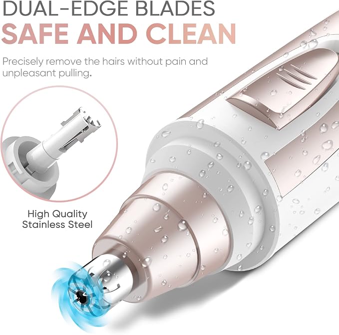 Ear and Nose Hair Trimmer Clipper - 2026 Professional Painless Eyebrow & Facial Hair Trimmer for Men Women, Battery-Operated Trimmer with IPX7 Waterproof, Dual Edge Blades for Easy Cleansing Pink