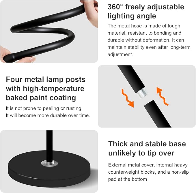 Bright LED Eye-Protecting Reading Floor Lamps Touch and Remote Dimming 3000-6000k, Tattoo Craft Drawing Makeup Adjustable Gooseneck Standing Light,Living Room Chair Sofa Bedroom Office