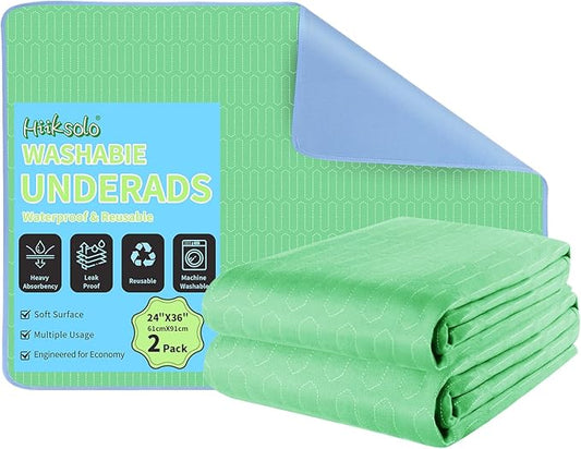Reusable Leak‑Proof Incontinence Underpads 24"x36" (2 Pack), Ultra Absorbent & Machine Washable Bed Pads with Waterproof Backing for Bedwetting Kids, Adults, Seniors & Pets