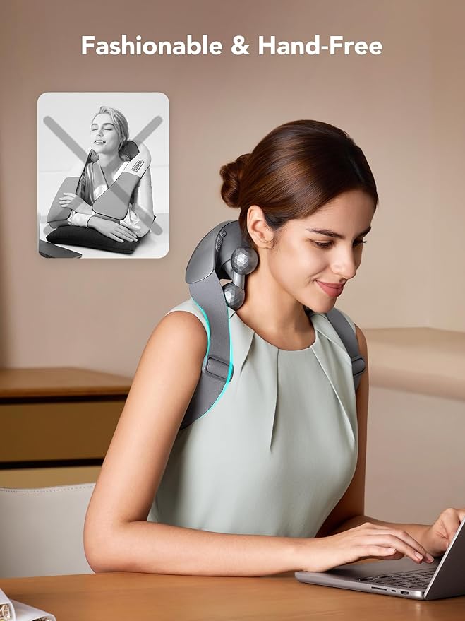 SKG Neck Massager for Pain Relief Deep Tissue Shiatsu Neck and Shoulder Cordless Massger with Heat Gifts for Men and Women Dad Mom Grandpa H7 Ultra Grey