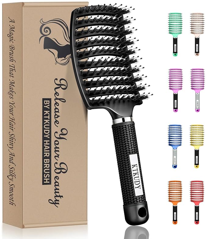 Detangling Brush for Women & Kids, Wet & Dry Hair, All Hair Types | Less pulling & breakage, Boar bristles tame frizz & add shine, Vents for faster blow-drying, Lightweight 4 oz, Non-slip grip