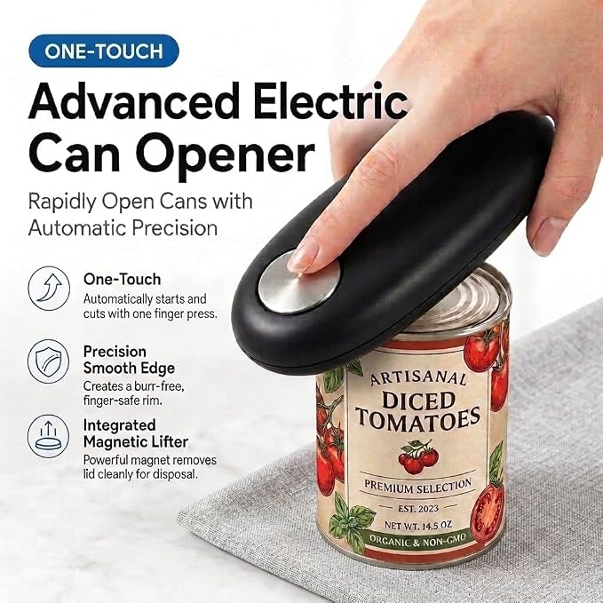 Electric Can Opener Automatic, One Touch Operated Can Opener for Seniors with Arthritis, Fits All Can Sizes Smooth Edge Food Safe Kitchen Gadgets