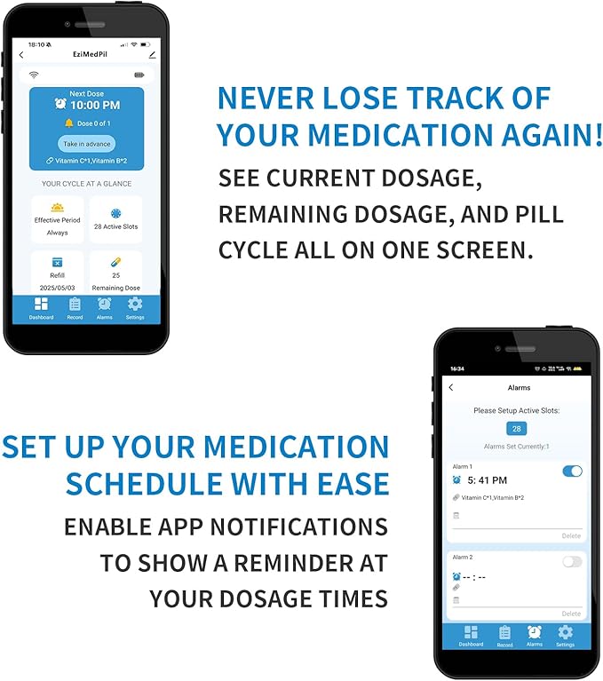 EziMedPil WiFi Automatic Pill Dispenser with Caregiver Alerts for Seniors | Real-time Caregiver App Monitoring & Adherence History Tracking, 28-Day Organizer with Sound-Light Reminders & Up to 9 Doses
