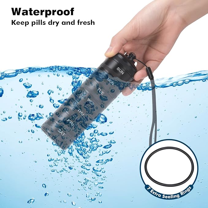 XHT Premium Weekly Metal Pill Organizer 7 Day 2 Times a Day – Waterproof AM PM Pill Organizer Travel Case, Heavy Duty Pill Holder and Pill Box for Medicine, Vitamins, Fish Oil & Supplements