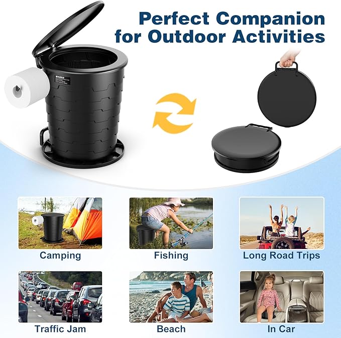 Camping Toilet,Height-adjustable Toilet, Portable Toilet for Camping, Car | Foldable Portable Potty with Toilet Bags and Paper Holder, for Camping, Outdoor, Hiking, Truck, RV, Beach