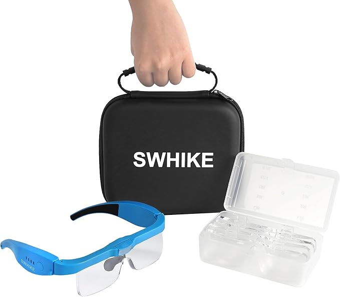 Magnifying Glass with Light Hands Free, Rechargeable Magnifying Glasses Headset with 5 Detachable Lenses and Storage Case for Close Work, Reading, Jewelry Making Crafts (Blue)