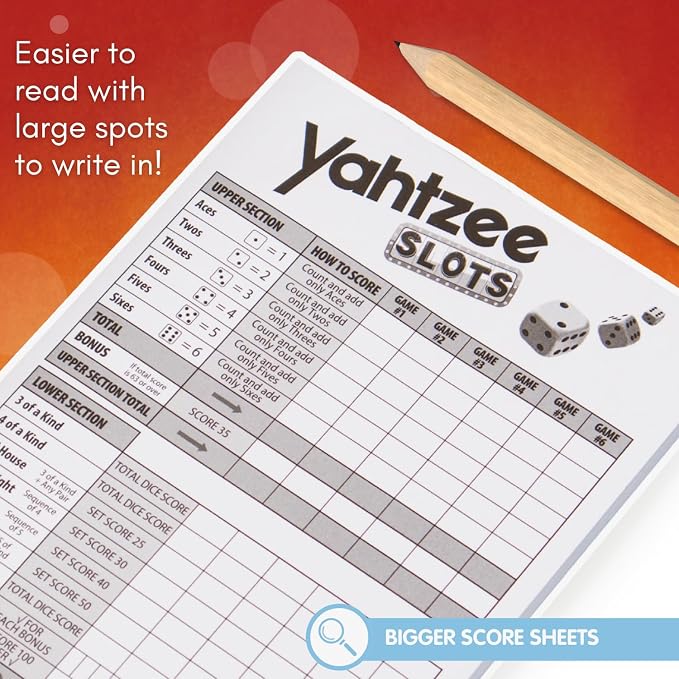 JOY FOR ALL Yahtzee Slots Game - Senior Friendly Dice & Slot Machine Combo - Easy to Read Score Sheet - Cognitive Activity for Older Adults & Families