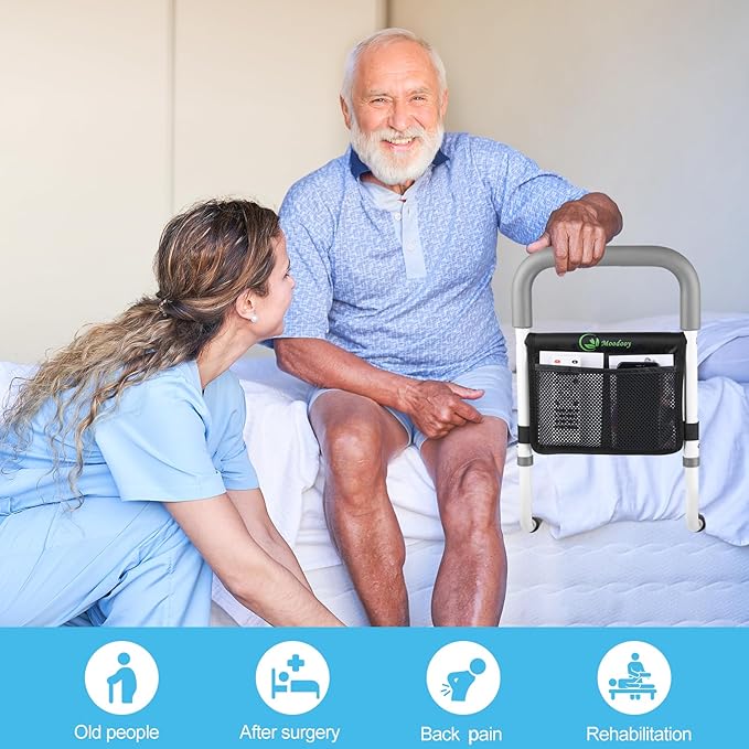 Bed Rail for Elderly,Bed railings for Seniors,Sturdy and Stable, Height Adjustable,Bed Railing for Seniors with Fixing Strap and Storage Pocket,Bed Rails for Elderly Adults Safety,bedrails