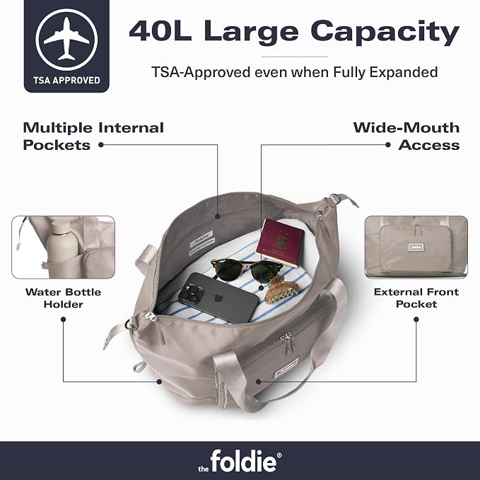The Foldie Foldable Travel Bag for Women - 40L Weekender Bag with Multiple Pockets - Carry On Expendable Travel Bag