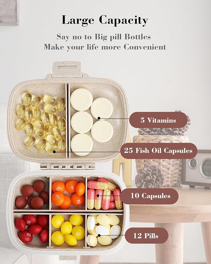 iouwei 7 Day Pill Container with Medicine Labels - Mini Medication Organizer (Purple, 161 Labels)