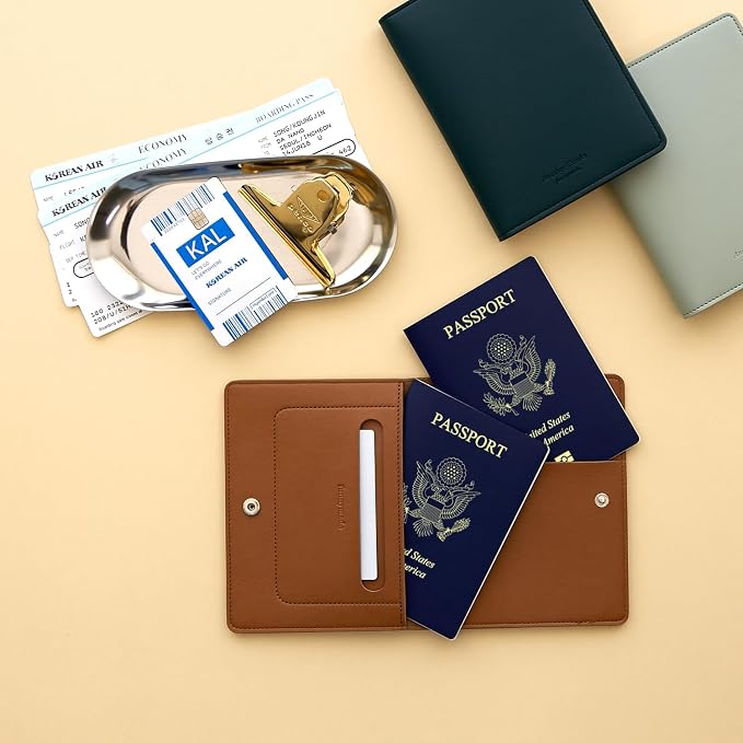 Premium RFID Blocking Leather Passport Holder & Wallet – Brown | Family Travel Document Organizer – for 2 Passports, Cards, Boarding Passes & Travel Essentials
