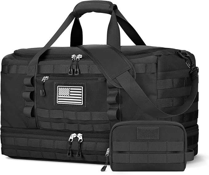 Travel Bag for Men Women, X-Large Gym Bag & Tactical Duffle Bags for Travel | Carry on with Toiletry Bag and Shoe Compartment, Weekender Overnight Duffel with Wet Pocket for Workout Medical, Black