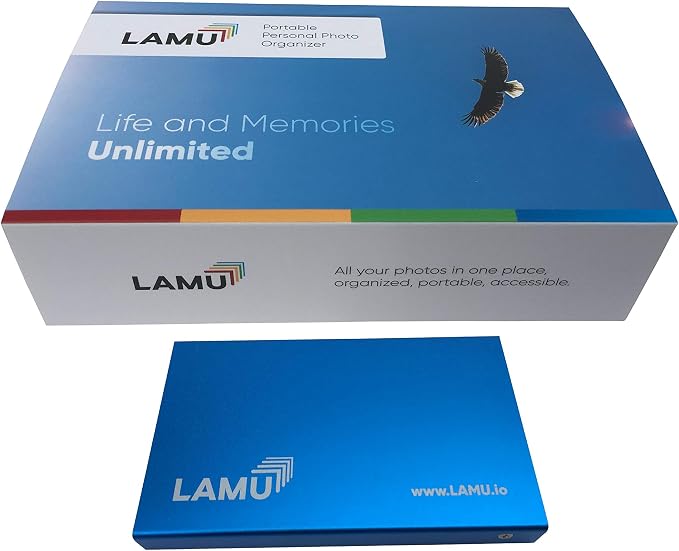 LAMU Portable Digital Photo Organizer - Digital Picture Manager for Windows - Software to Easily Organize Your Photos and Videos - Digital Photo Storage - 2 Terabytes (Sky Blue)