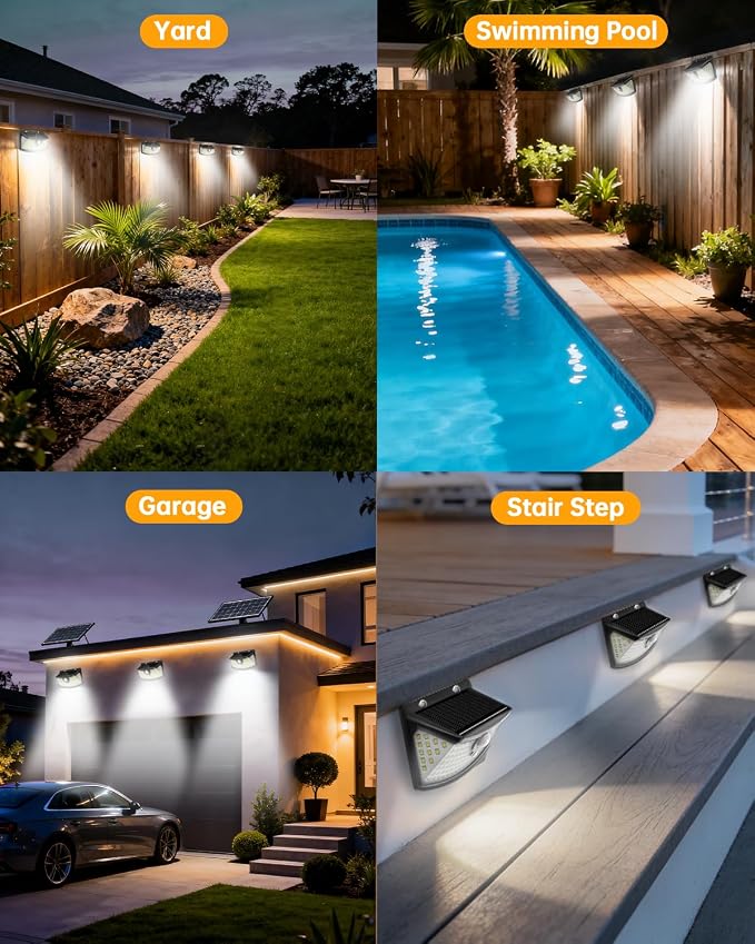 Aootek Solar Motion Sensor Lights Outdoor 120 LEDs, Black, 2 Pack | Lights Reflector, 270° Wide Angle, IP65 Waterproof, Step Lights For Front Door, Yard, Garage, Deck